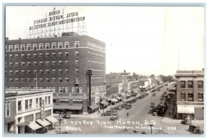 1940 Birds Eye View Hotel Street Huron South Dakota SD RPPC Photo Postcard