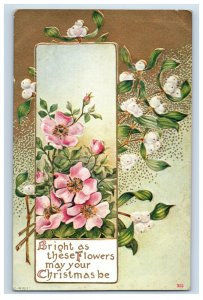 C. 1910 Art Nouveau Flowers Christmas Postcard F108E