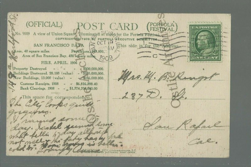 San Francisco CALIFORNIA 1909 ADVERTISING Logo PORTOLA FESTIVAL Official Card