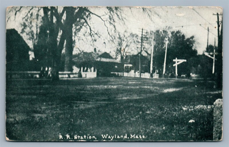 WAYLAND MA RAILROAD STATION ANTIQUE POSTCARD RAILWAY DEPOT