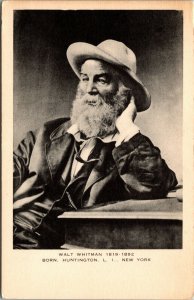 Vtg Walt Whitman Portrait 1819-1892 Huntington Long Island New York Postcard