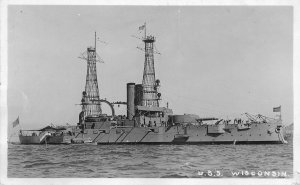 Postcard RPPC USS Wisconsin Battleship Navy Military 23-5640