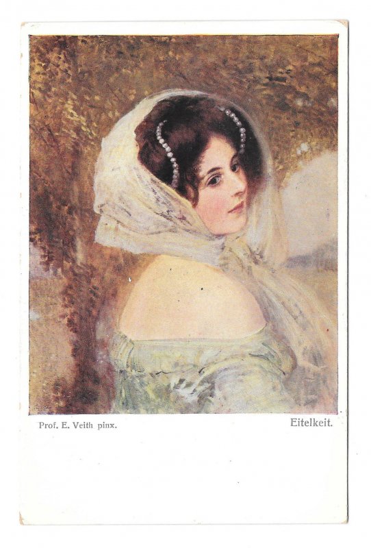 Eitelkeit Beautiful Womanm Vanity Eduard Veith Artist Austris BKWI 884a Postcard