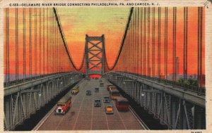 USA Delaware River Bridge New Jersey Linen Postcard 08.91