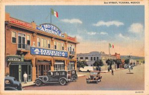 Tijuana Baja California Mexico 2nd St and Hotel America antique pc BB1565