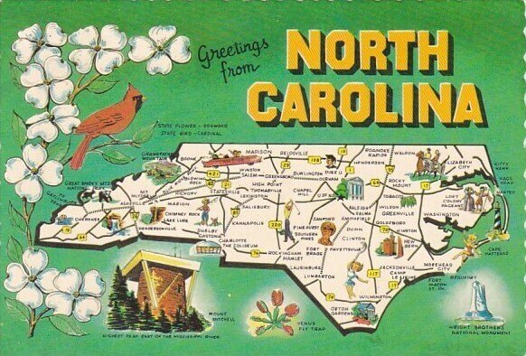 Map Of North Carolina Greetings From North Carolina