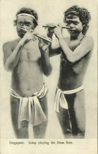 straits settlements, SINGAPORE, Native Sakai Playing Nose Flute (1910s) Postcard