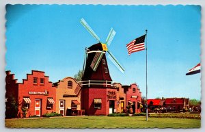 Holland Michigan~Dutch Village Imported Foods & Candy~Windmill~Vintage Postcard