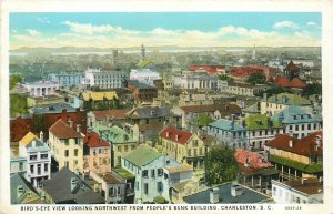 Postcard 1920s South Carolina Charleston Birdseye People's Bank Teich SC24-2331