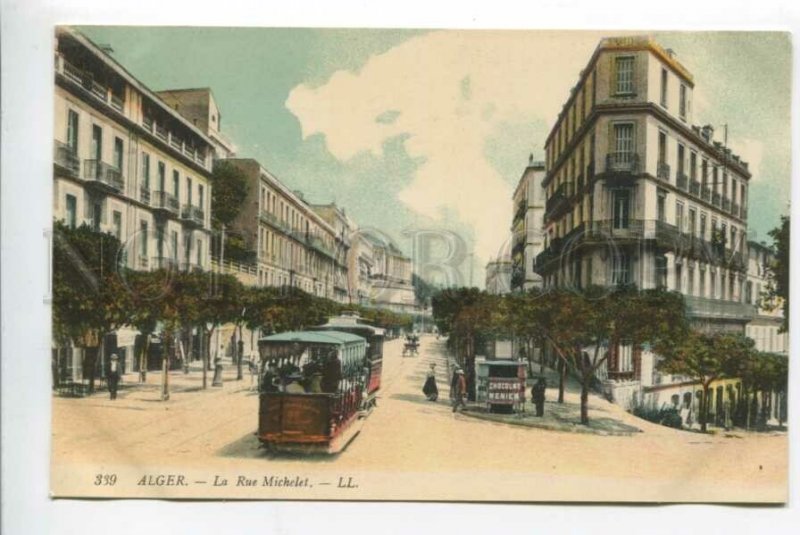 425765 ALGERIA Michelet street TRAM chocolate advertising Vintage postcard
