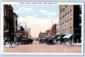 Cedar Rapids Iowa IA Postcard Second Avenue Looking West Business Section c1920s