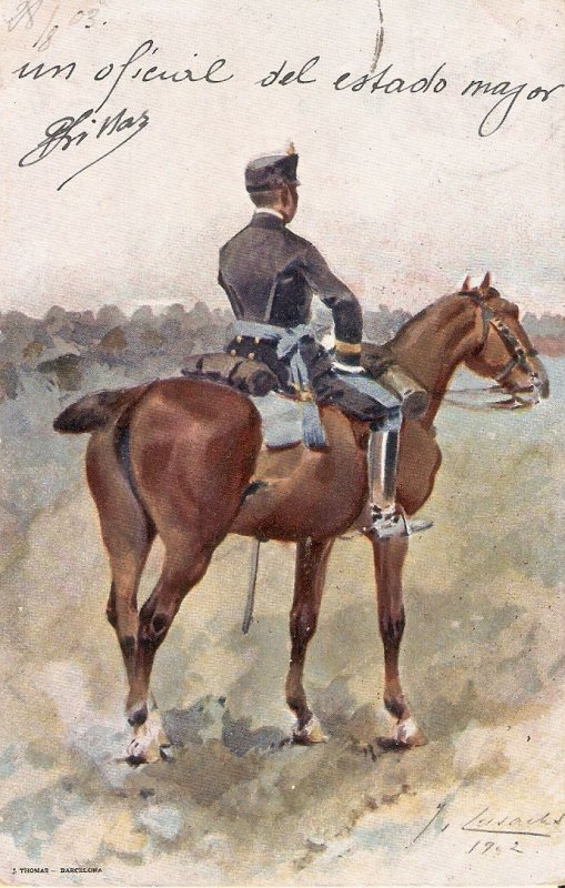 Spanish Army Uniform. Officer on horsebackOld vintage Spanish, artist signed,