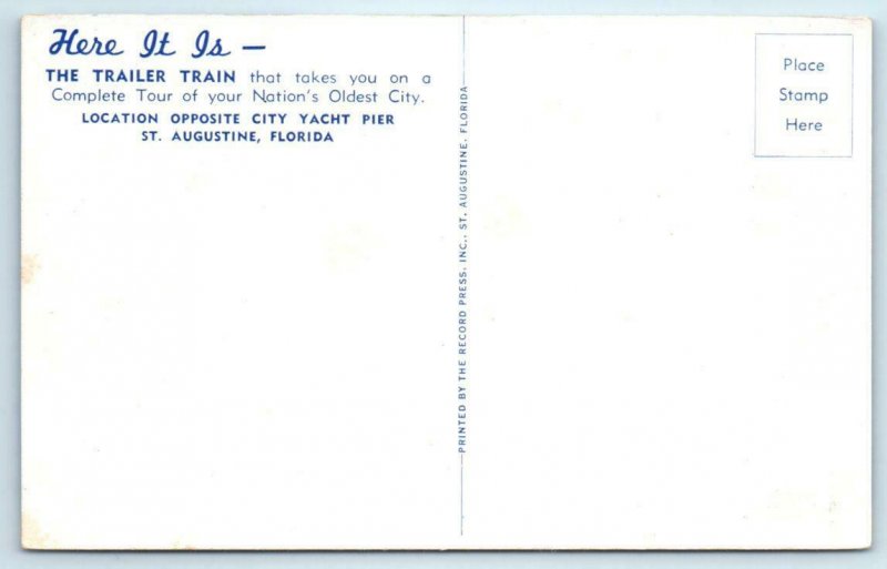 ST. AUGUSTINE, Florida FL ~  COLEE'S TOURS TRAILER TRAIN Sightseeing  Postcard
