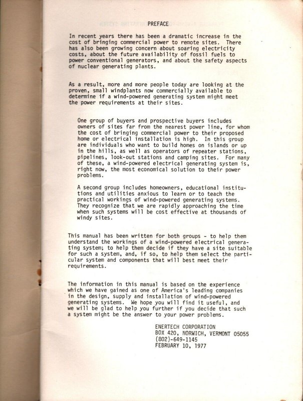 1977  Planning a Wind-Powered Generating System by Enertech Corporation