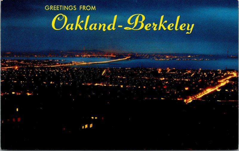 Vtg Greetings From Oakland Berkeley At Night Unposted California CA Postcard
