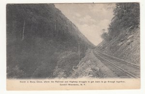 P3276 Patriotic old postcard notch at stony clove RR train tracks catskills ny