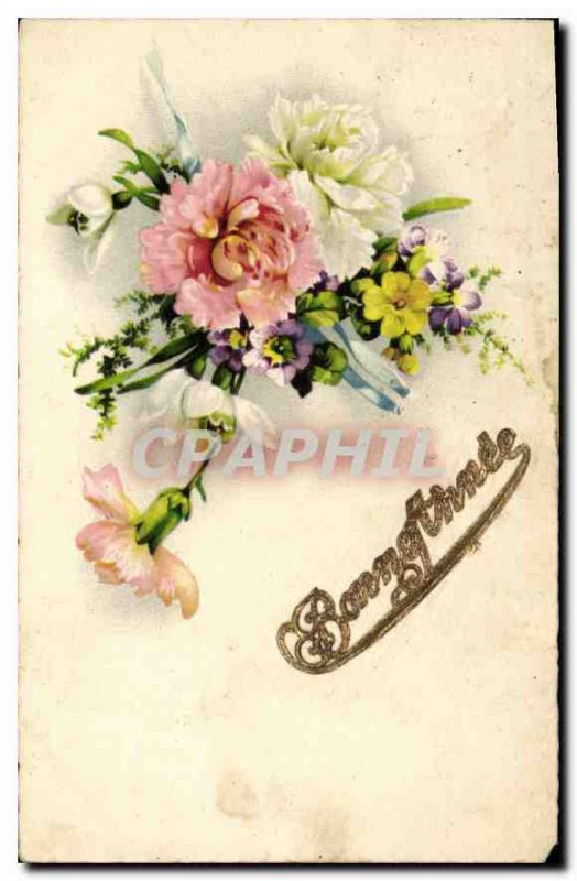 Old Postcard Happy New Year Flowers