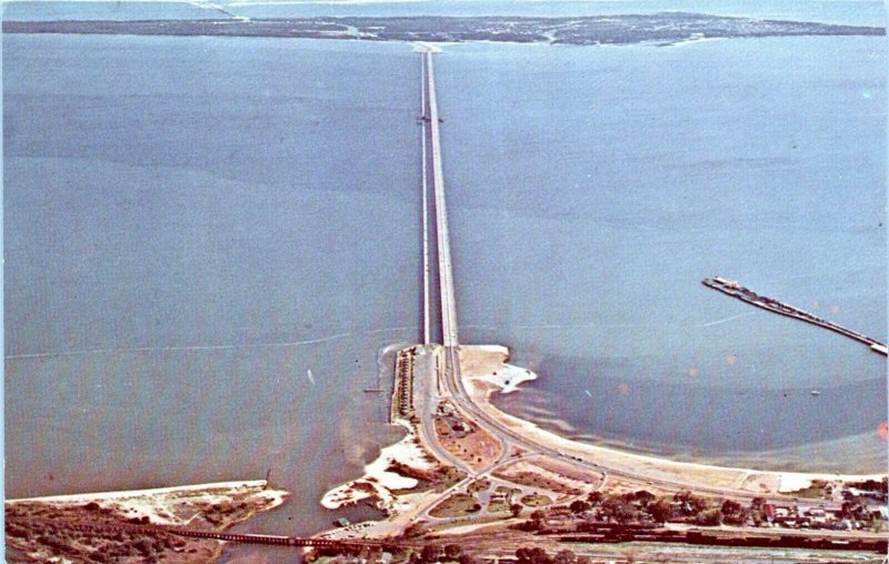 Pensacola Bay Bridge Florida Postcard 1960's Aerial View Chrome MP