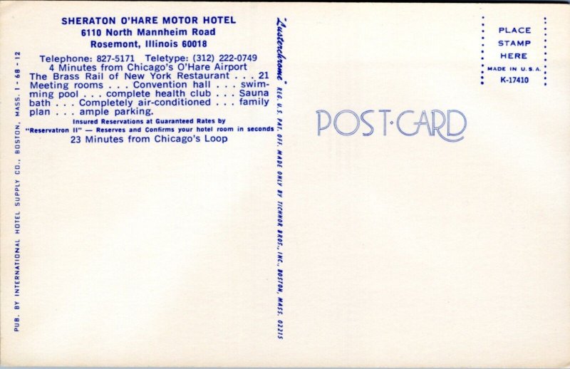 Postcard IL Chicago Rosemont Sheraton O'Hare Motor Hotel Suite Interior with bar