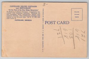 GA Cleveland Deluxe Cottages & Restaurant US 129 Georgia Postcard E44