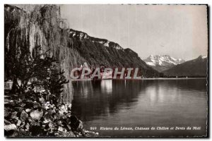 Old Postcard Riviera Leman Chateau de Chillon and the Dents du Midi