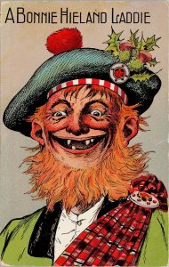 Scottish Man Comic Bonnie Hieland Laddie c1911 Bailieboro ON Cancel Postcard H6