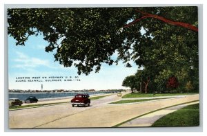 Vintage 1940's Postcard Antique Autos Drive US 90 Seawall Gulfport Mississippi