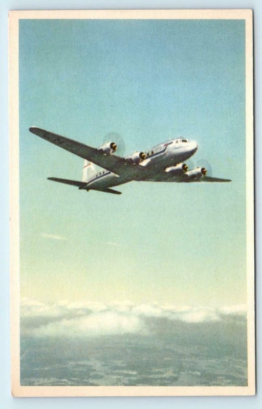 SAS~ SCANDINAVIAN AIRLINES SYSTEM ~DC-6 in the AIR ~ c1940s Sweden Postcard