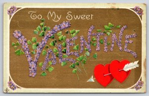 Lg Letter Violets Valentine~Red Hearts~Gold~Stecher 220F~c1910 Vintage Postcard