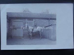 Lincolnshire Burton GENT ON GREY HORSE Message from BASIL c1910 RP Postcard