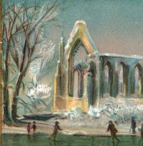 1880s Victorian A Joyful Christmas Card Ice-Skating P176 