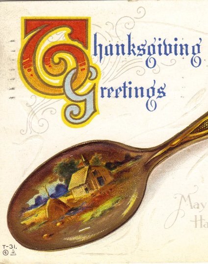 Souvenir Spoon with Turkey and Pumpkin on it Thanksgiving Vintage Postcard