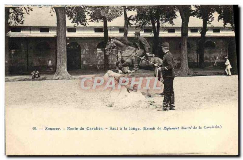 Old Postcard Equestrian Horse Saumur Ecole Leaping rider loin