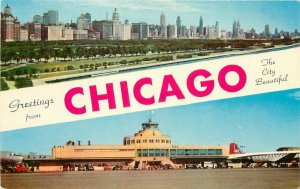 Aero Distributing Teich Chicago Illinois Skyline Famous Airport Postcard 20-3666