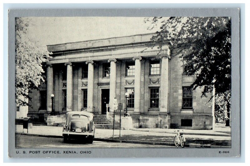 c1930's U.S. Post Office Building Car Front Xenia Ohio OH Vintage Postcard