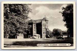 Standish Michigan~Court House Bldg Street View~B&W Photo~LL Cook Co~Vintage PC