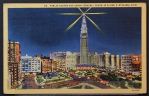 Cleveland, OH - Public Square and Union Terminal Tower at Night - 1941