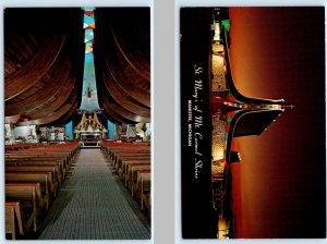 2 Postcards MANISTEE, MI ~ Interior/Exterior ST. MARY'S of MT. CARMEL SHRINE