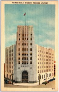 VINTAGE POSTCARD THE DOMINION PUBLIC BUILDING & STREET SCENE WINNIPEG MANITOBA