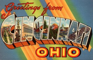 Ohio Greetings From Cincinnati Large Letter Linen