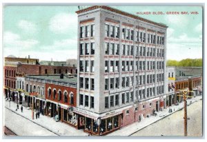 1908 Wilner Bldg Street View Green Bay WI, Doodle Sketch Art Hand Drawn Postcard