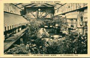 Vtg 1940's Garden Cafeteria Restaurant St Petersburg Florida FL Linen Postcard