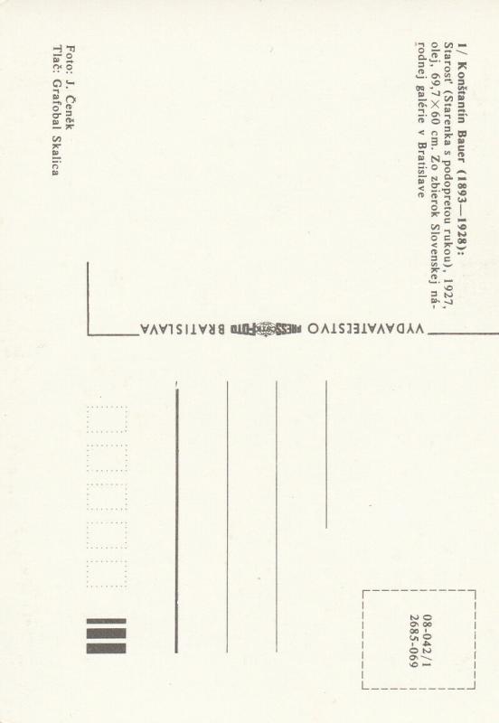 Art painting postcard KONSTANTIN BAUER - Starost` (Starenka s podopretou rukou)