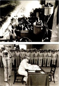 2~REPRO 4X6 Postcards BATTLESHIP MISSOURI Japanese Fighter~WWII Surrender Sign