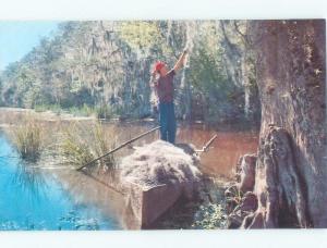 Pre-1980 MAN IN BOAT GATHERS SPANISH MOSS Baton Rouge & New Orleans LA E7759@