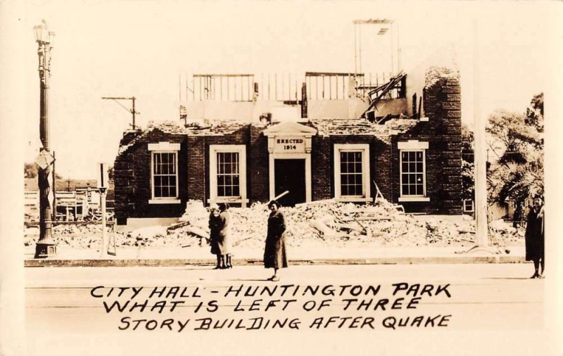 Huntington Park California Earthquake City Hall Real Photo Antique PC J39787