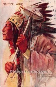 Fighting Wolf by L Peterson Indian Postcard