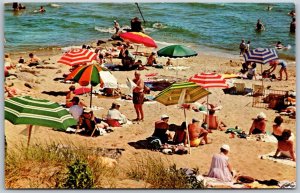 Vtg Greetings from Flint Michigan MI Beach Scene Flint River 1950s View Postcard