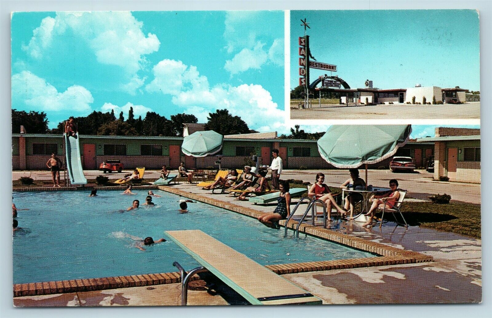 Postcard MO Joplin Sands Motor Lodge Motel Swimming Pool c1950s U05