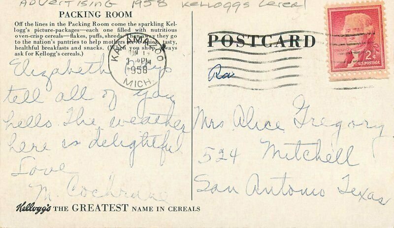 Michigan Battle Creek Kellogg  Cereal Postcard Advertising 1958 Interior 22-3731